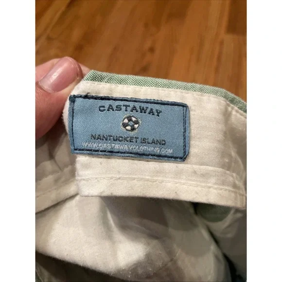 Castaway Nantucket Island Men's Beach Shorts Solid Green 100% Cotton Size 36 - Picture 4 of 7